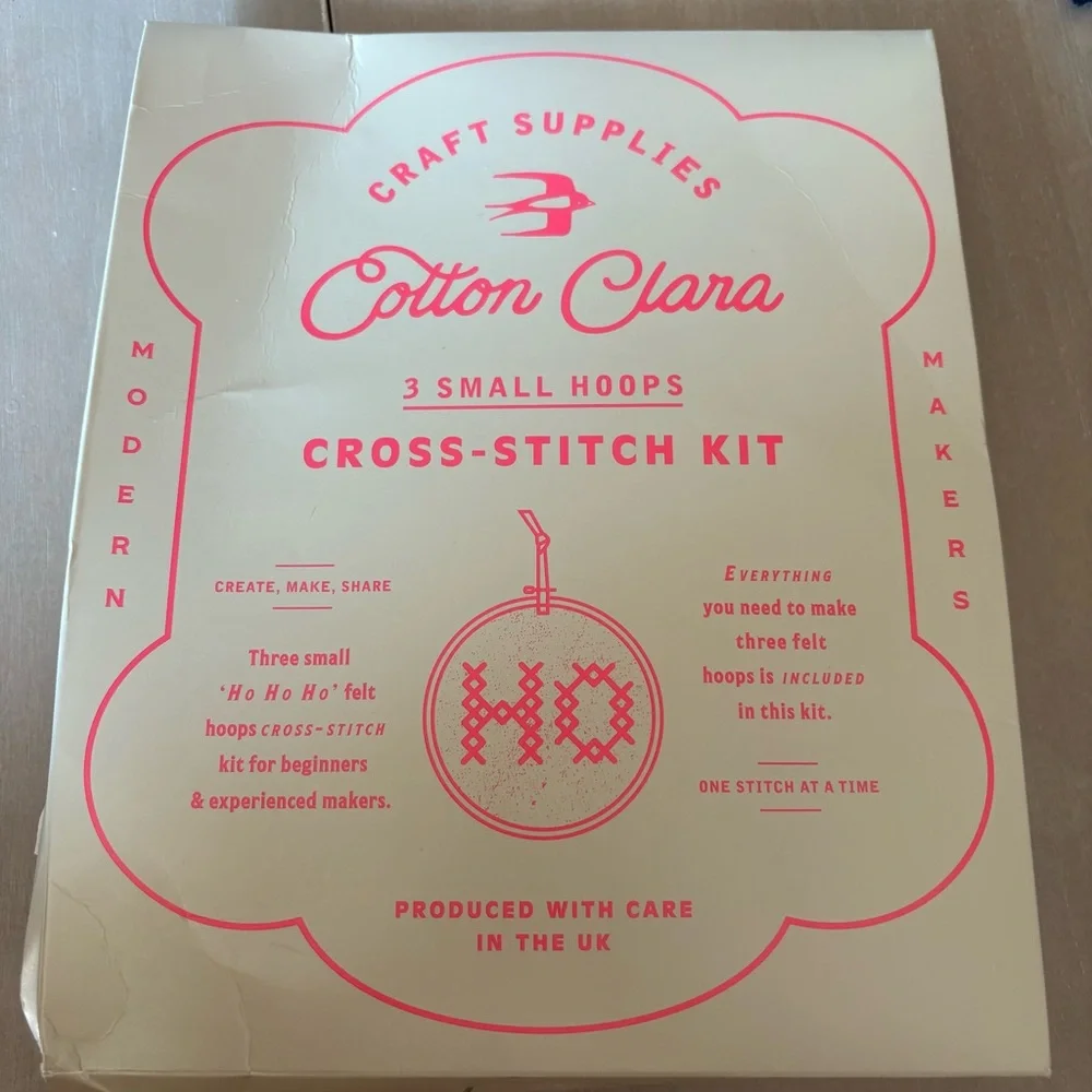 6/$20 Cotton Clara Cross-Stitch Kit - 3 Small Hoops 